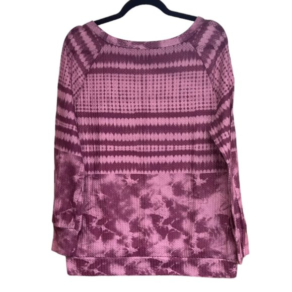 Women's Luukse Pink Tie Dye Waffle Knit Crewneck L - Picture 2 of 3